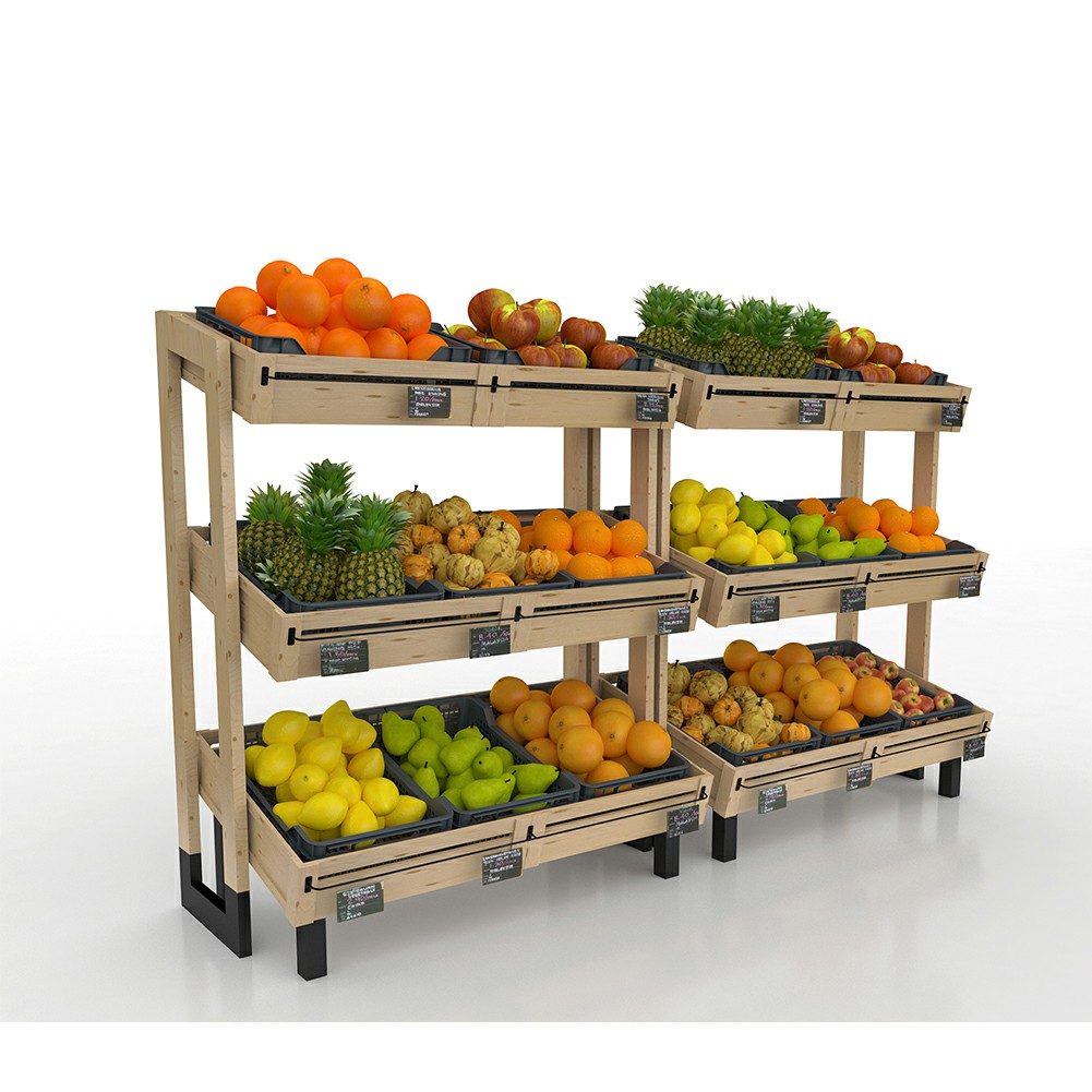 Estante de exhibición de madera para frutas y verduras