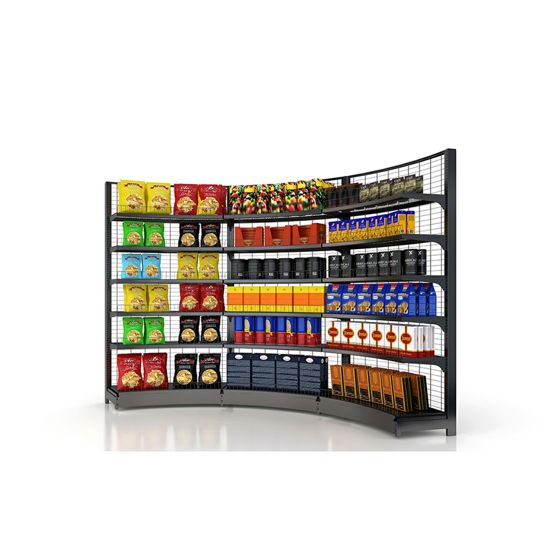 Estante de supermercado curvo para esquina