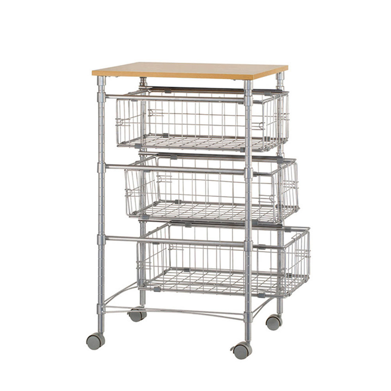 Estante de cesta de alambre de almacenamiento de cocina móvil