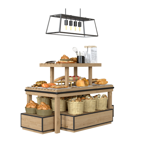 Estante de exhibición de madera para panadería