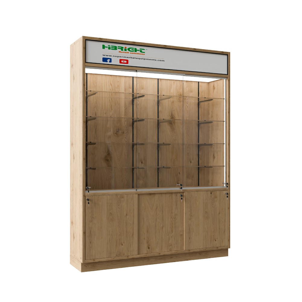 Mostrador de servicio y estanterías de madera