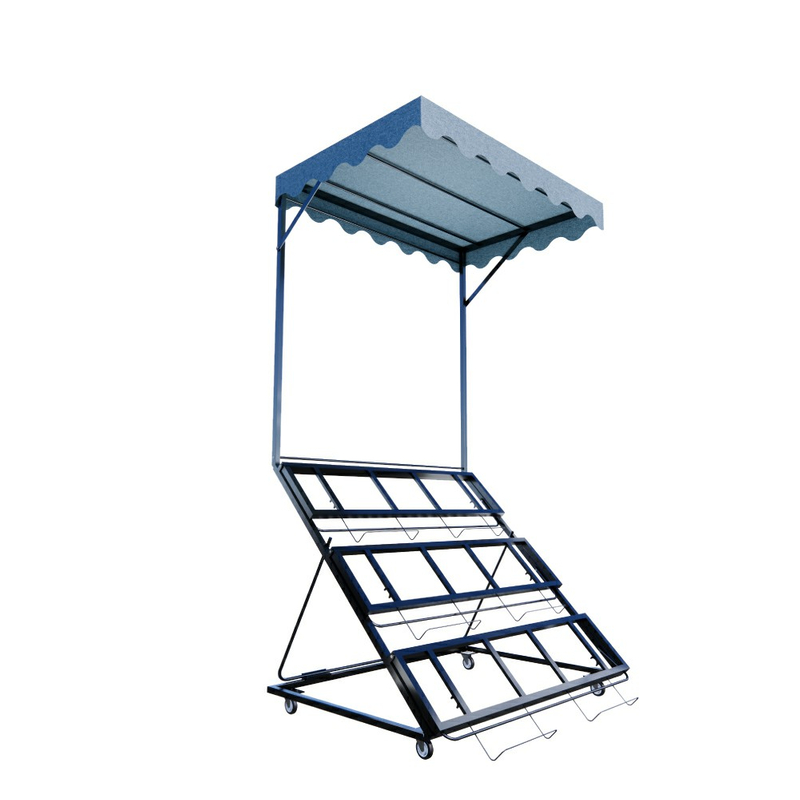 Estante de exhibición de productos plegable con toldo