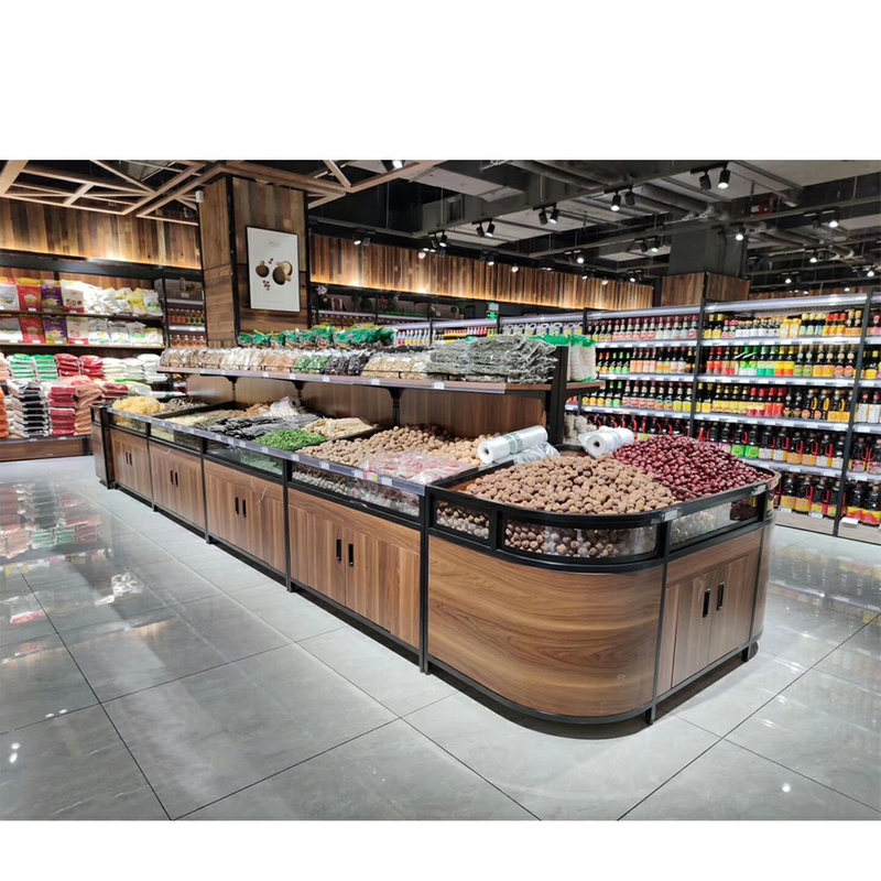 Estante de exhibición de madera para alimentos a granel