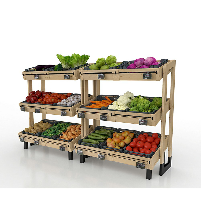 Estante de exhibición de madera para frutas y verduras