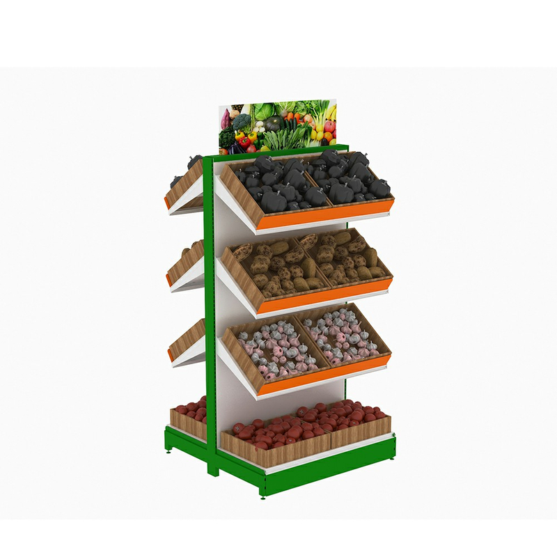 Estante del supermercado para frutas y verduras.