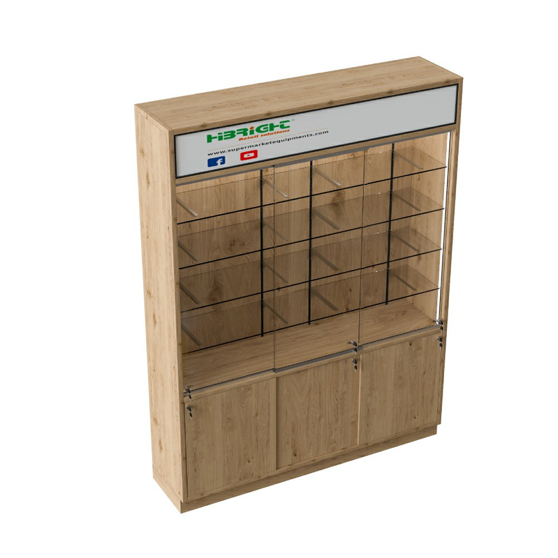 Mostrador de servicio y estanterías de madera