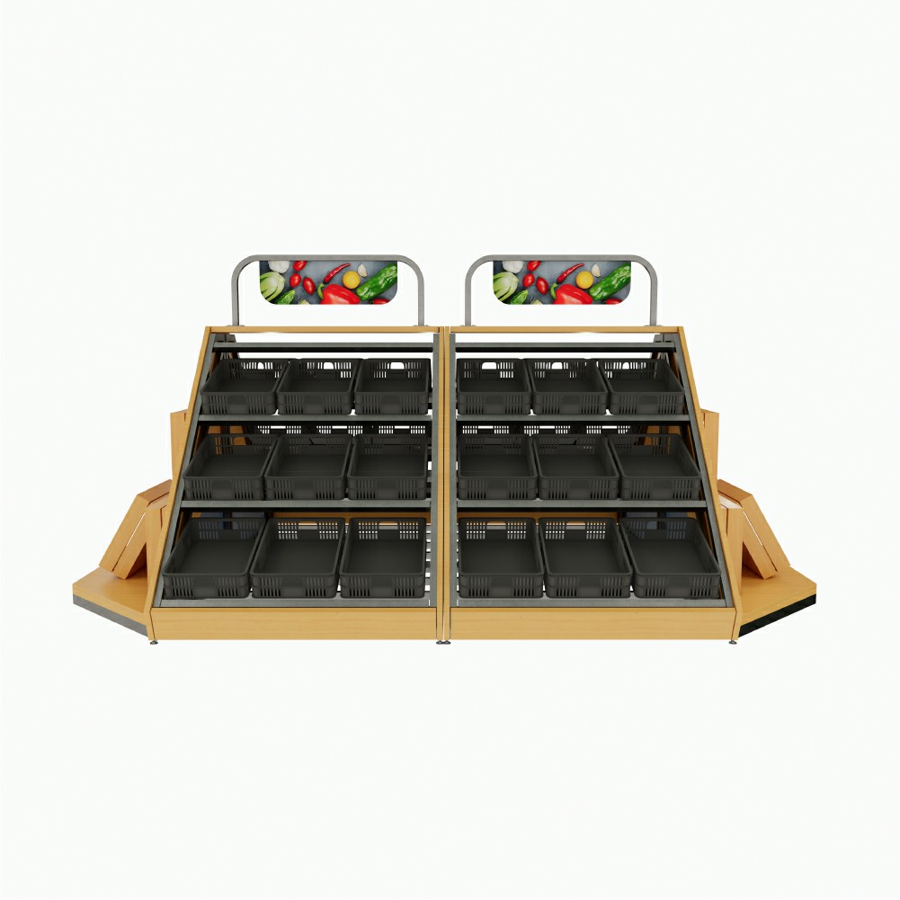 Soporte de exhibición de frutas y verduras con tablero publicitario