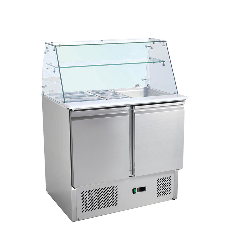 Refrigerador Saladette de dos puertas sólidas con tapa de granito