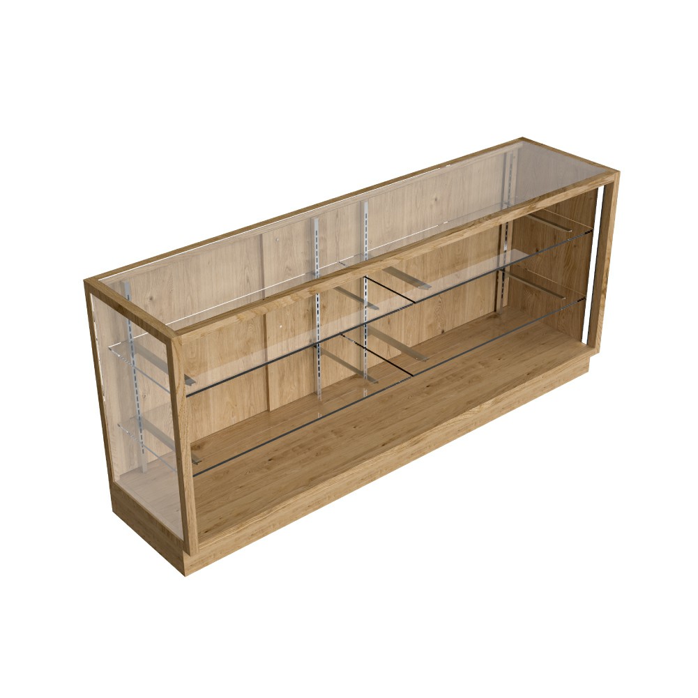 Mostrador de servicio y estanterías de madera