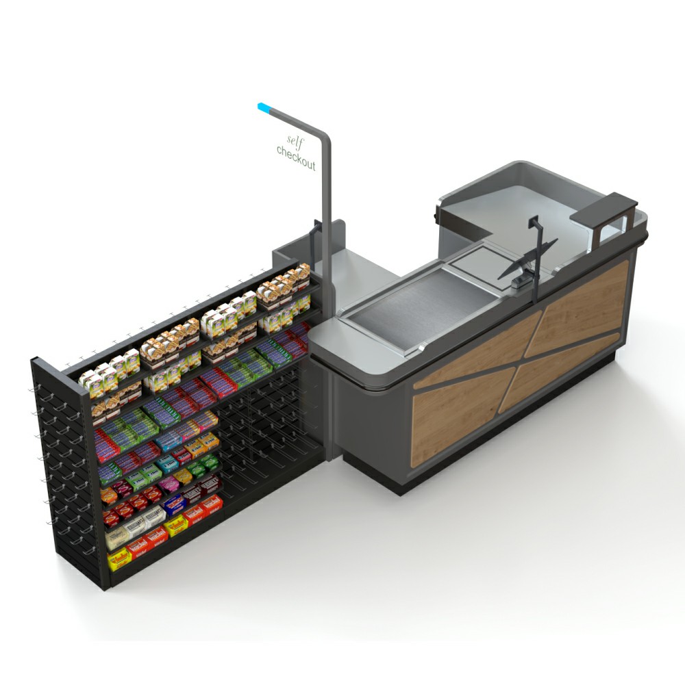 Mostrador de caja con estante de exhibición