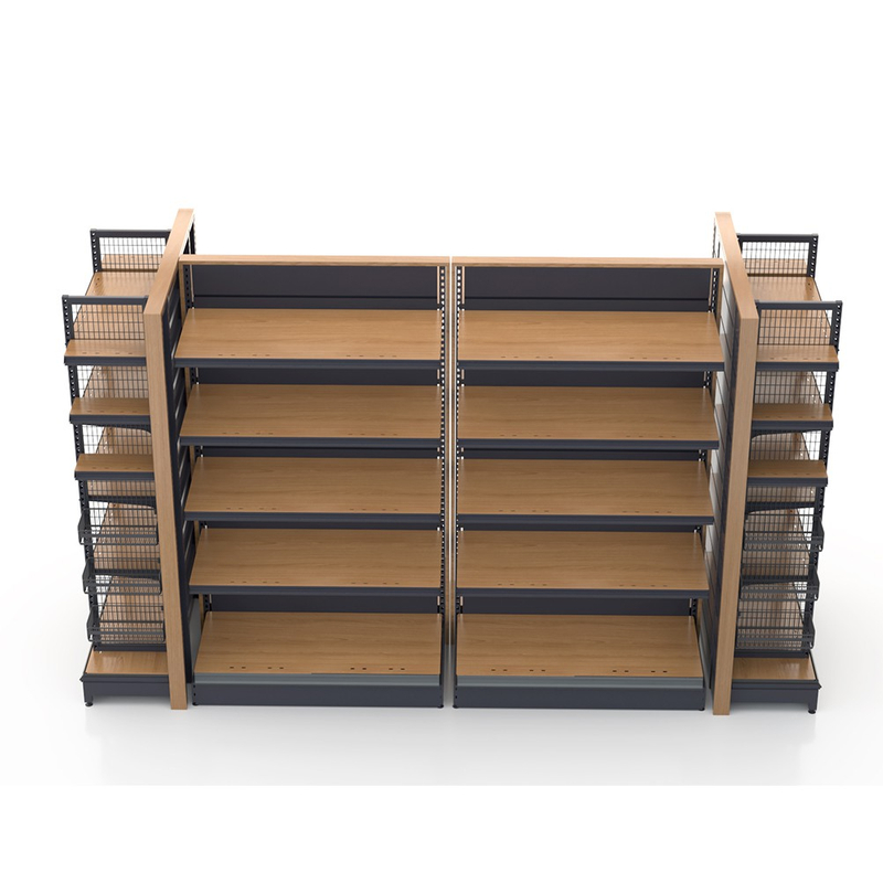 Estante de comestibles con textura de madera