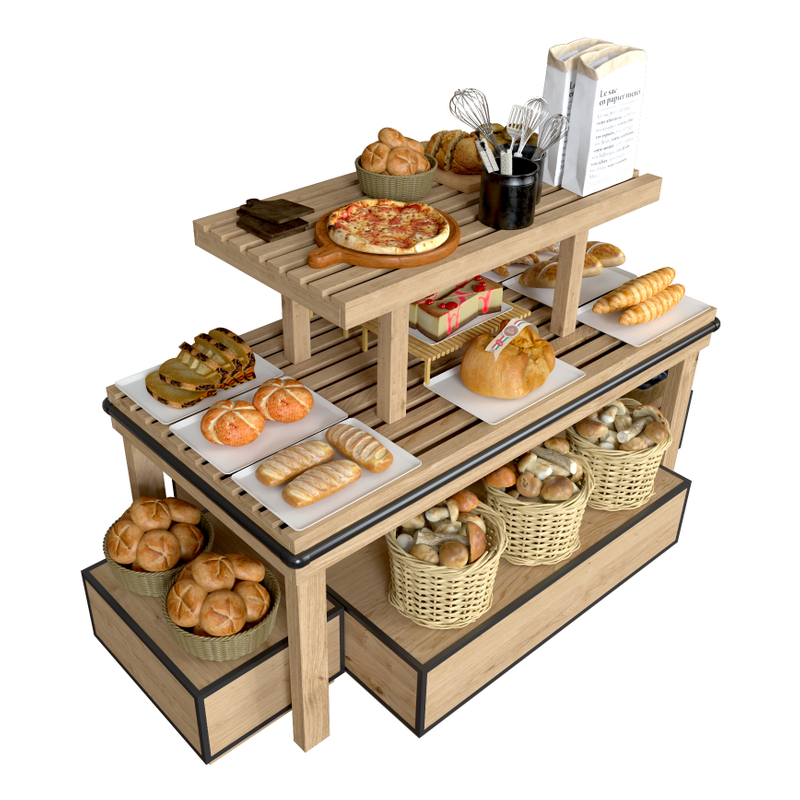 Estante de exhibición de madera para panadería
