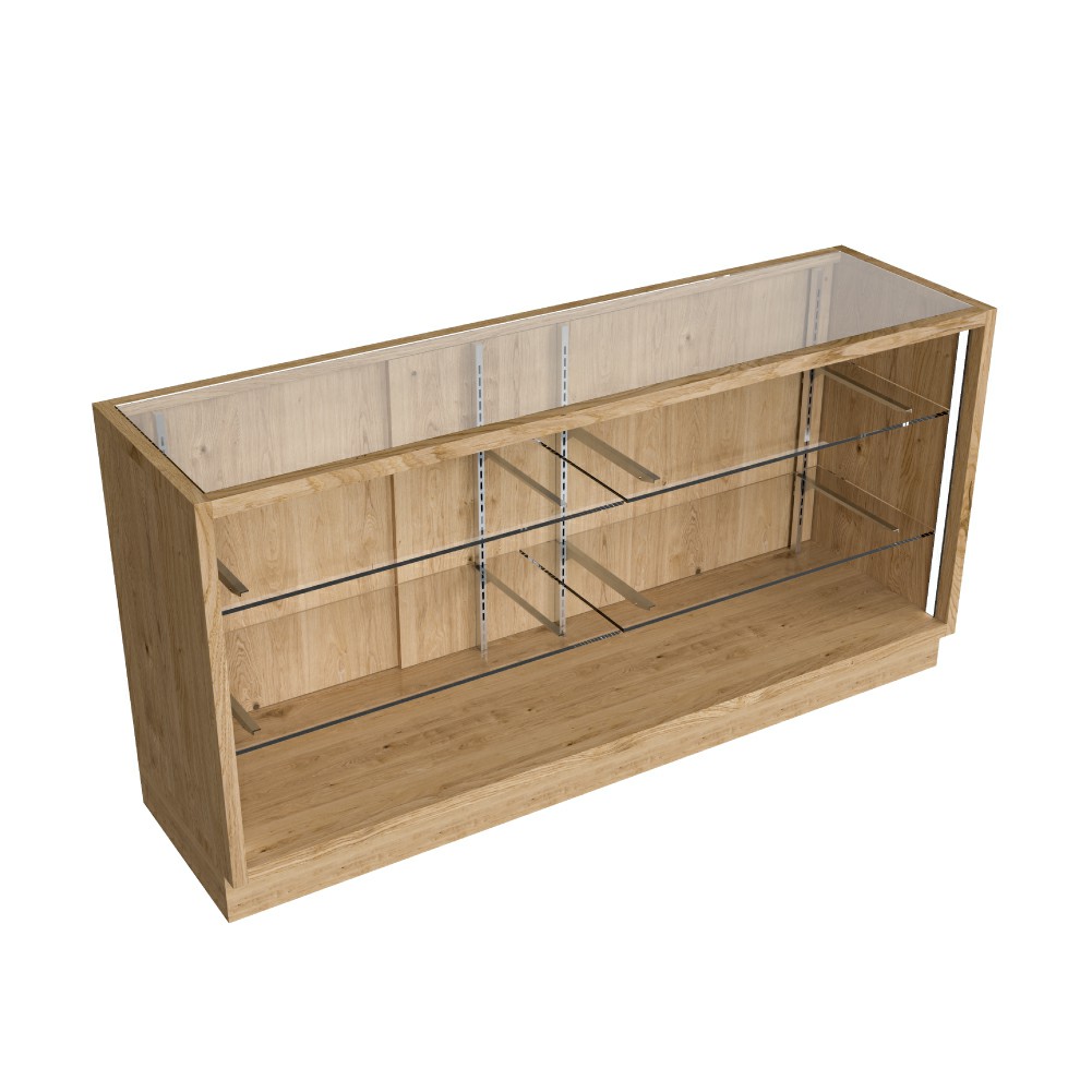 Mostrador de servicio y estanterías de madera