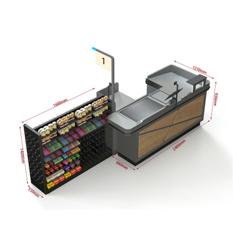 Mostrador de caja con estante de exhibición