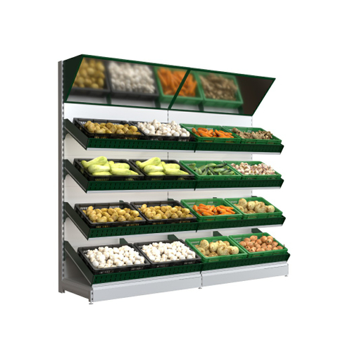 Estante de exhibición de metal para exhibición de frutas y verduras en supermercado