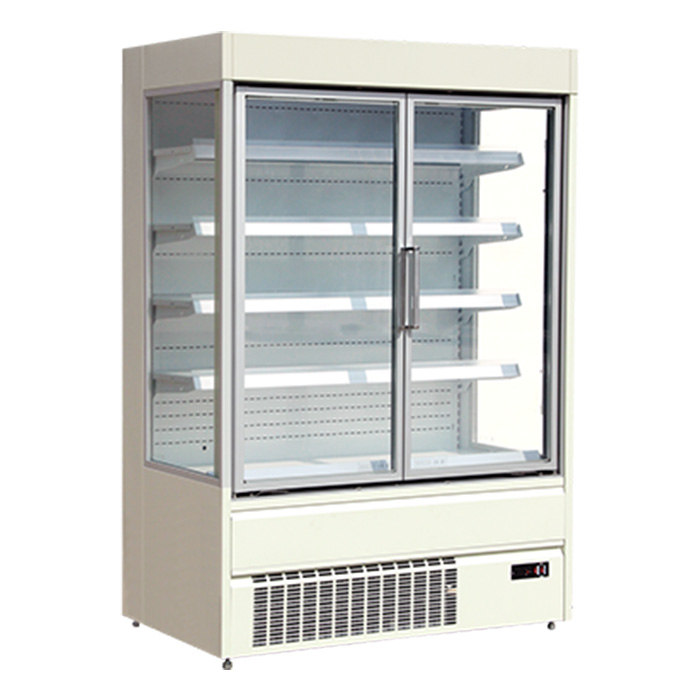Tienda de conveniencia, bebidas, productos lácteos, puerta de vidrio, refrigerador con iluminación LED