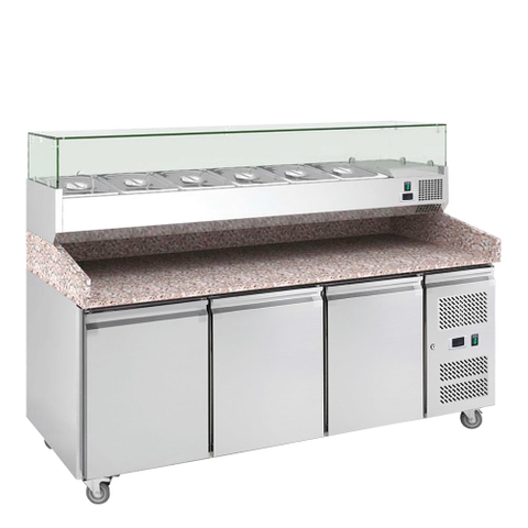 Mesa de preparación de pizza refrigerada con tapa de mármol
