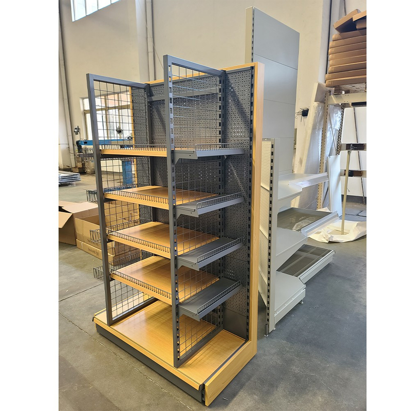 Estante de comestibles con textura de madera