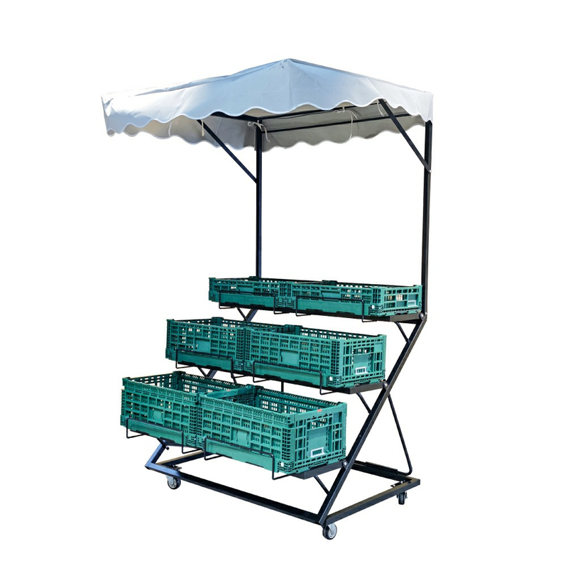 Estante de exhibición de productos plegable con toldo
