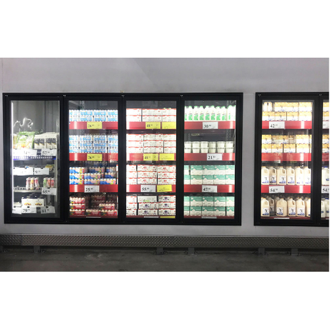 Mostrar cámara fría con puerta de vidrio
